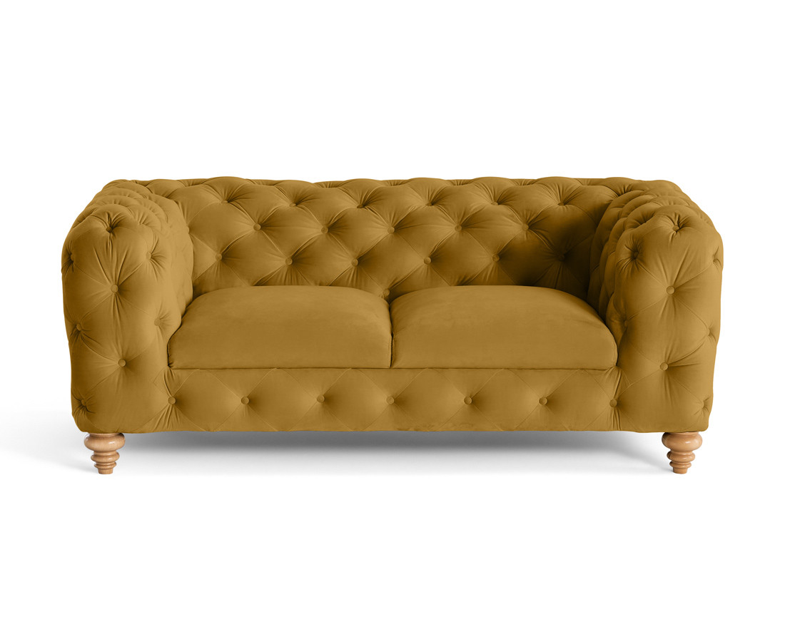 Canapé 2 places chesterfield en velours pieds bois Walter