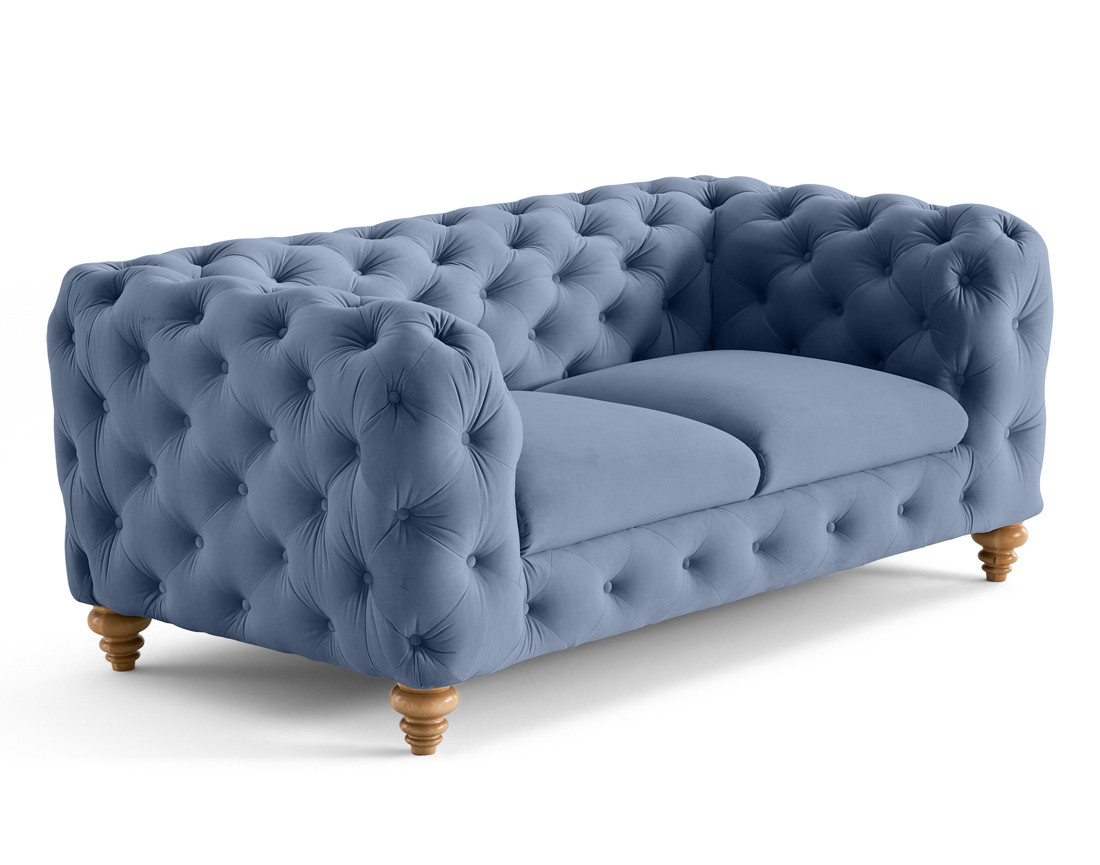 Canapé 2 places chesterfield en velours pieds bois Walter