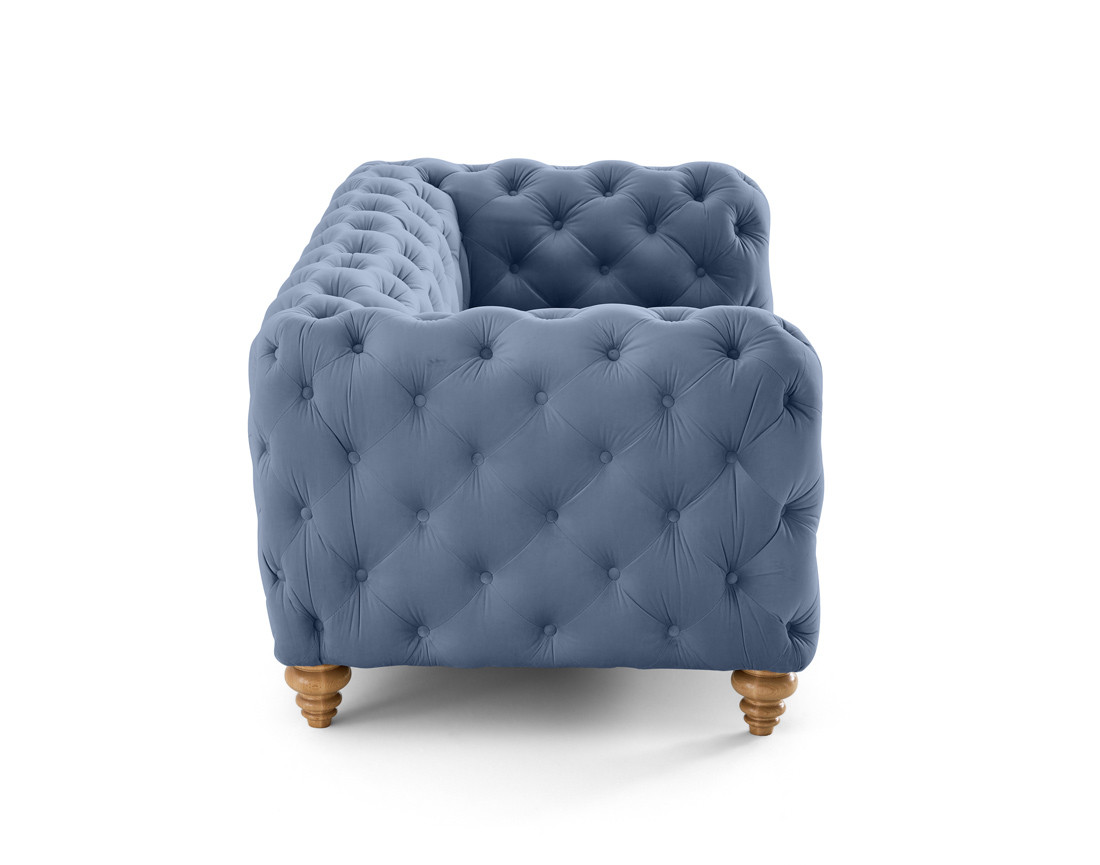 Canapé 2 places chesterfield en velours pieds bois Walter