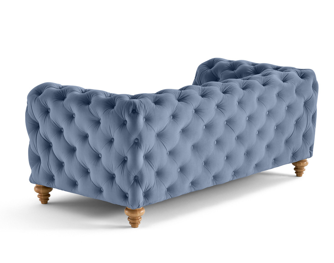 Canapé 2 places chesterfield en velours pieds bois Walter