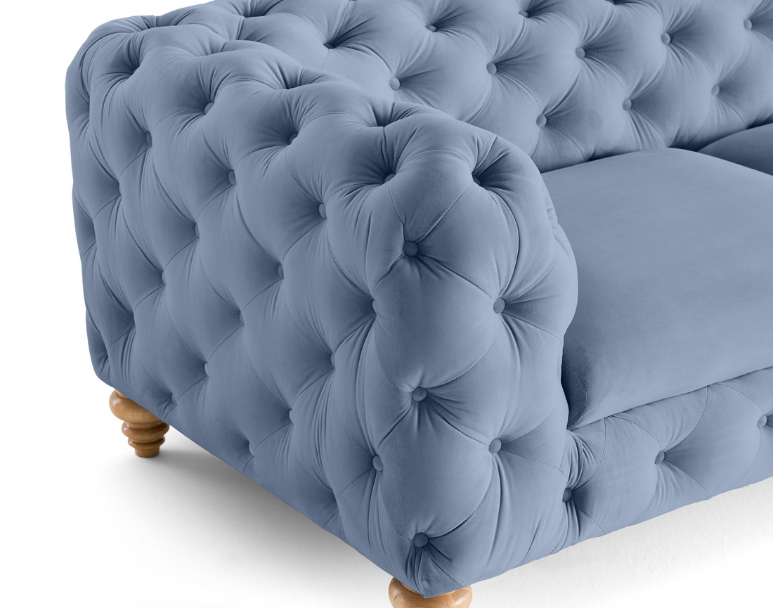 Canapé 2 places chesterfield en velours pieds bois Walter