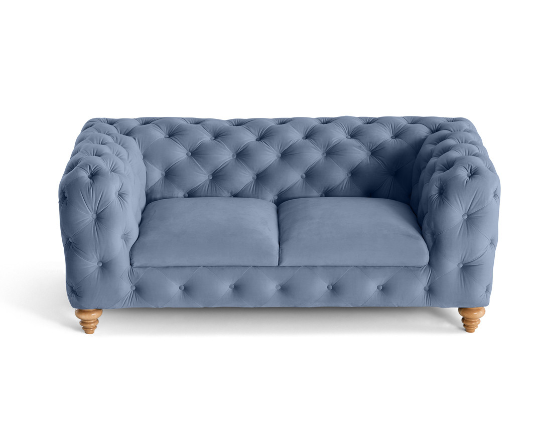 Canapé 2 places chesterfield en velours pieds bois Walter