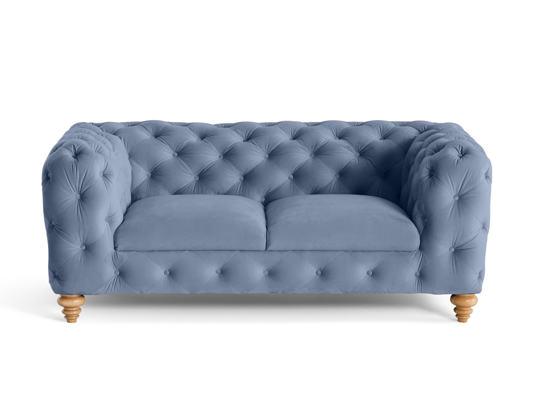 Canapé 2 places chesterfield en velours pieds bois Walter