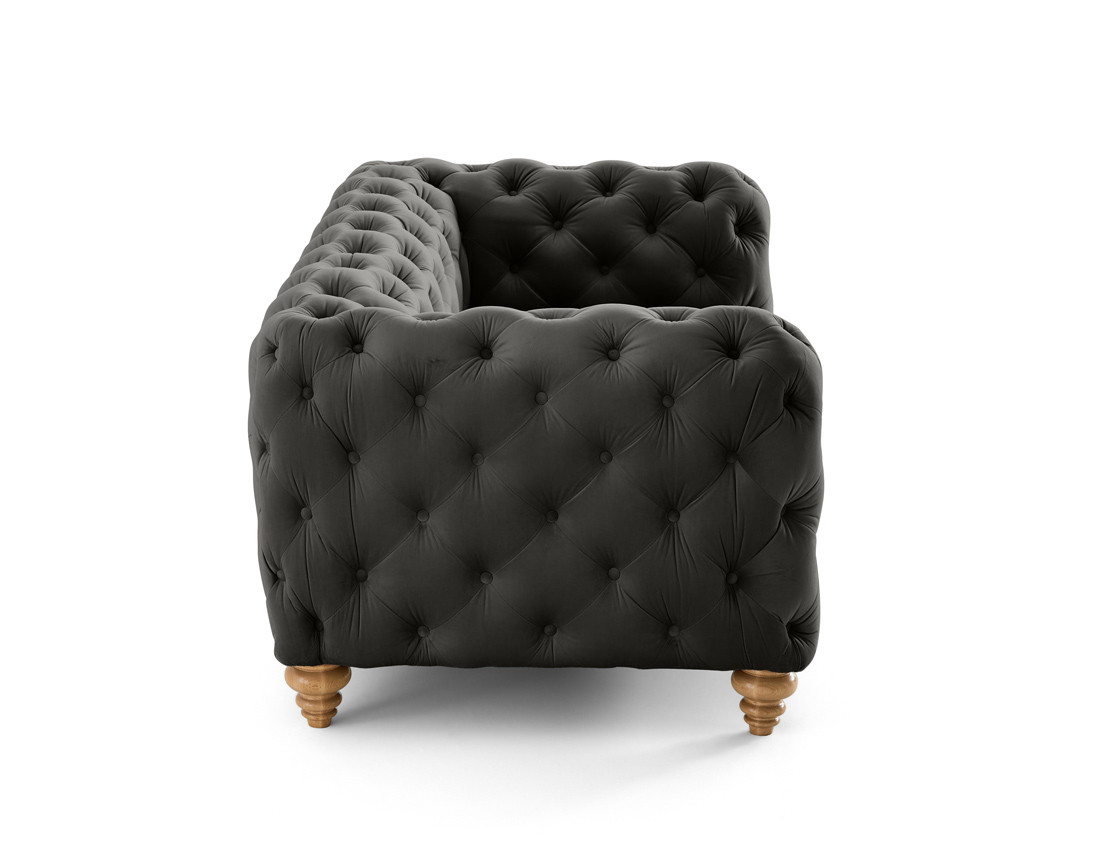 Canapé 2 places chesterfield en velours pieds bois Walter