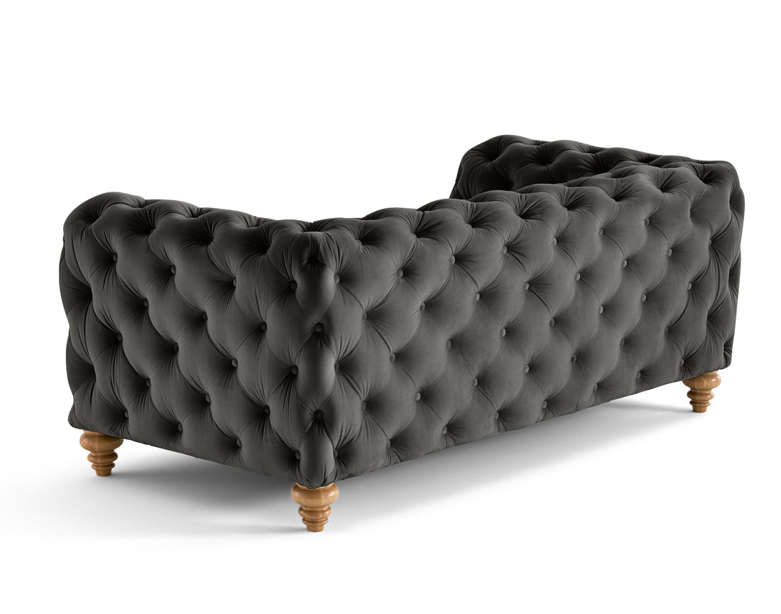 Canapé 2 places chesterfield en velours pieds bois Walter