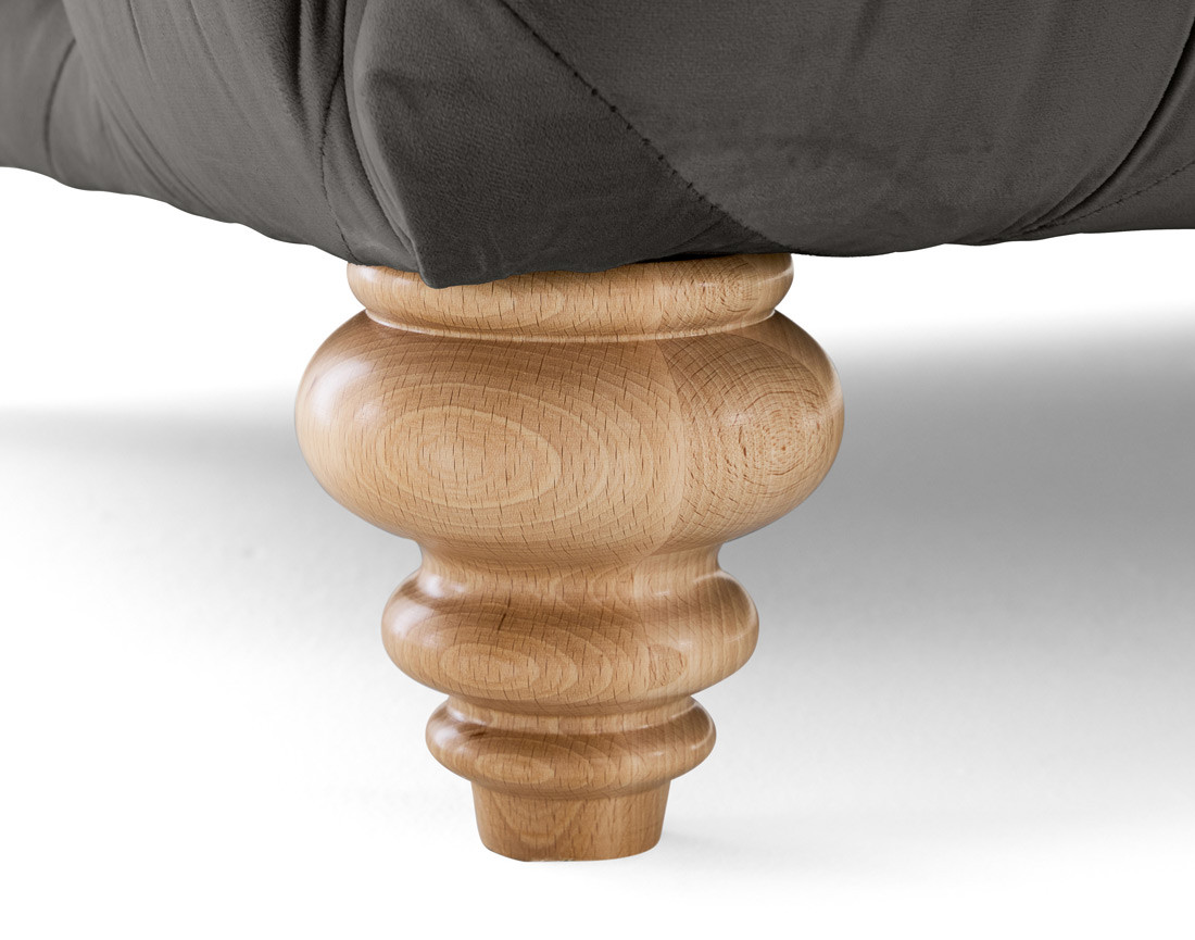 Canapé 2 places chesterfield en velours pieds bois Walter