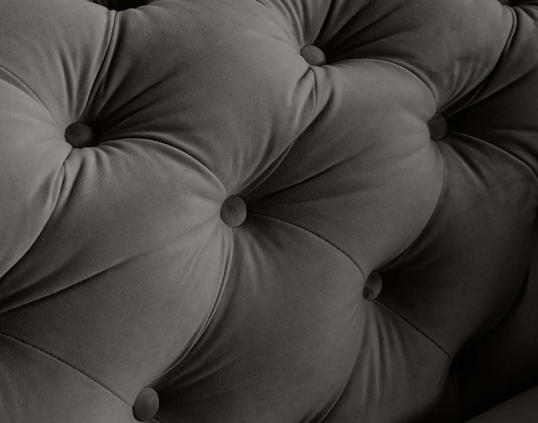 Canapé 2 places chesterfield en velours pieds bois Walter