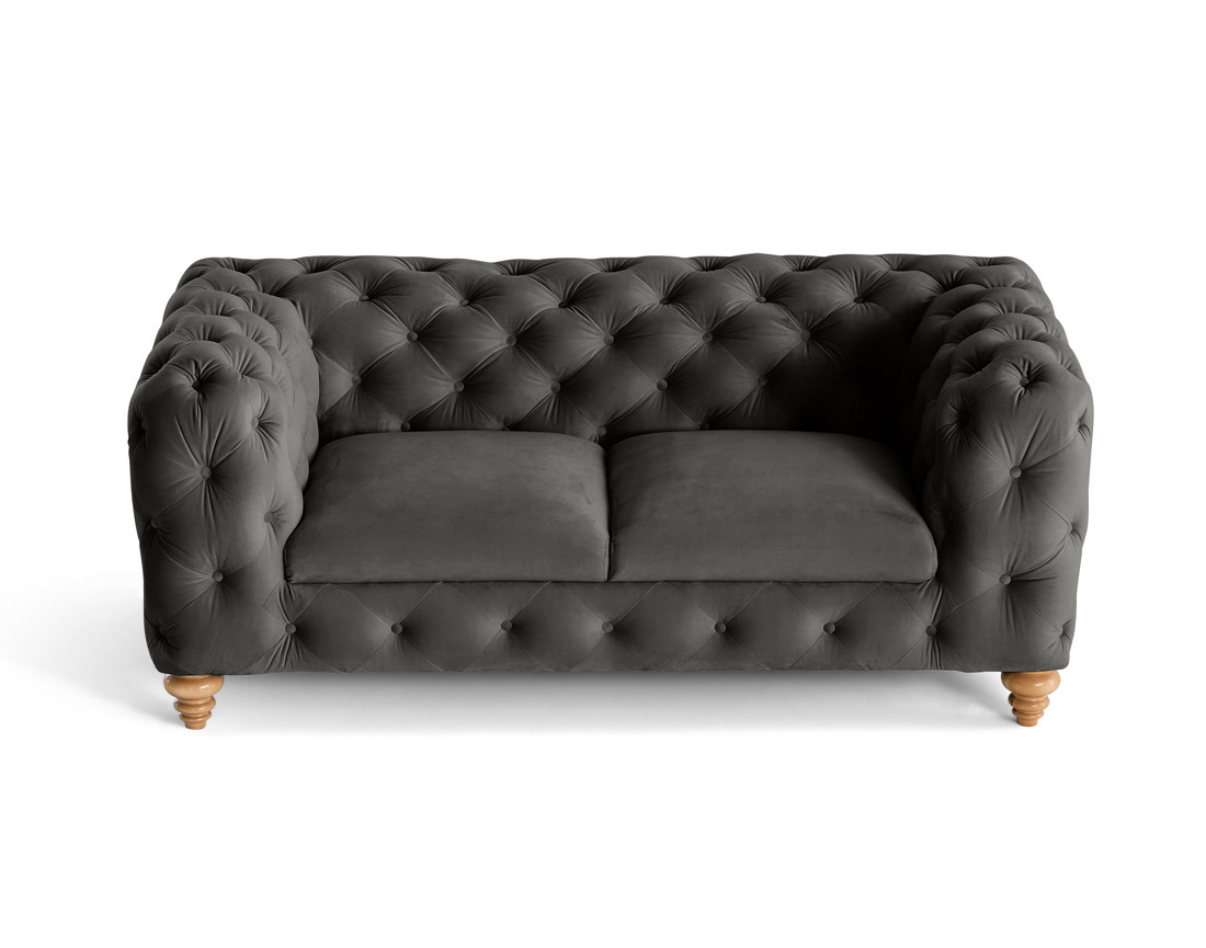 Canapé 2 places chesterfield en velours pieds bois Walter