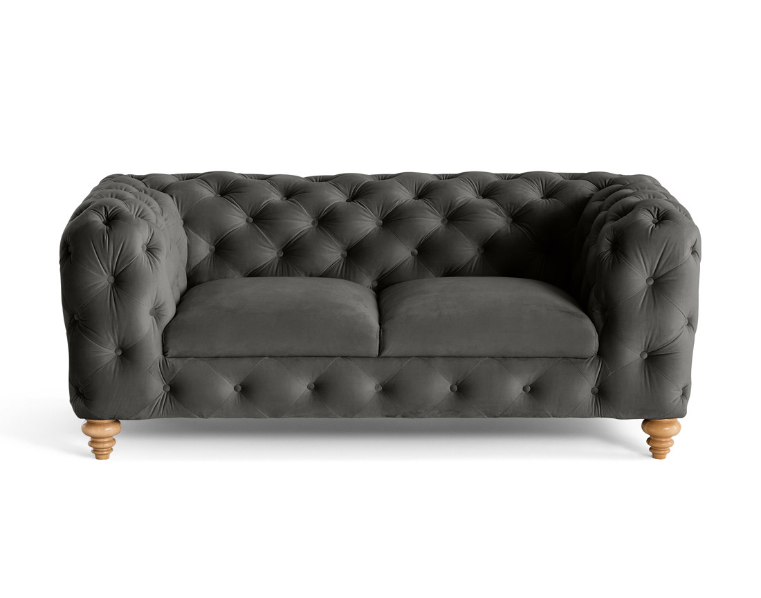 Canapé 2 places chesterfield en velours pieds bois Walter