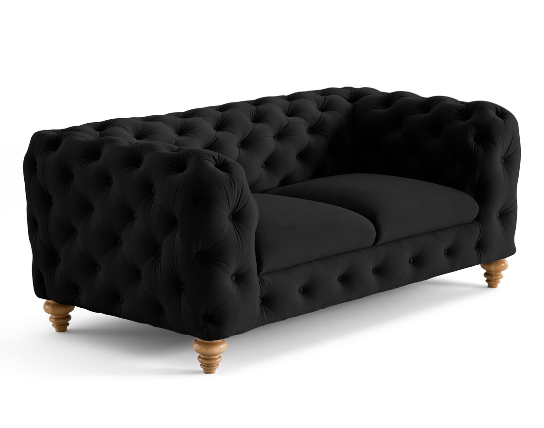 Canapé 2 places chesterfield en velours pieds bois Walter