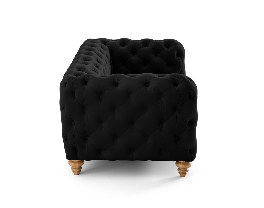 Canapé 2 places chesterfield en velours pieds bois Walter