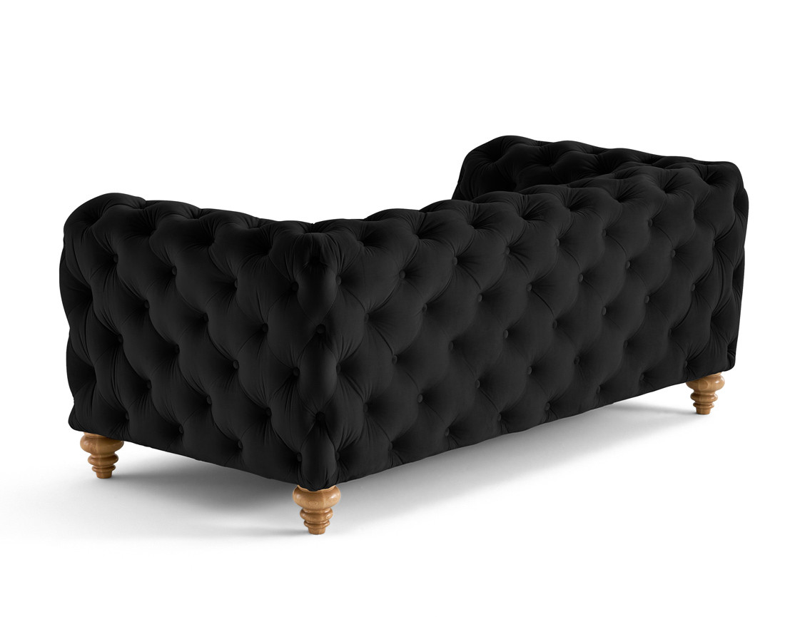 Canapé 2 places chesterfield en velours pieds bois Walter