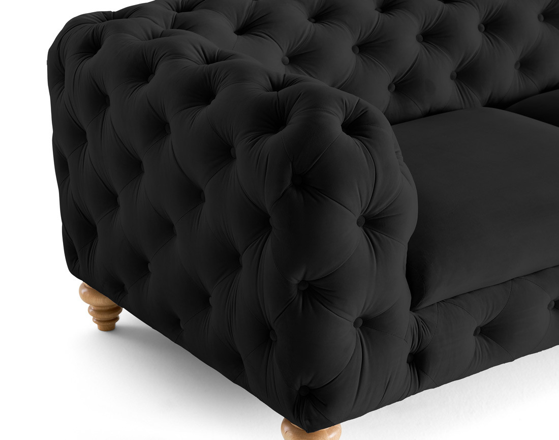 Canapé 2 places chesterfield en velours pieds bois Walter