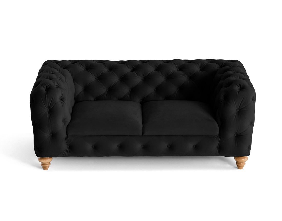 Canapé 2 places chesterfield en velours pieds bois Walter