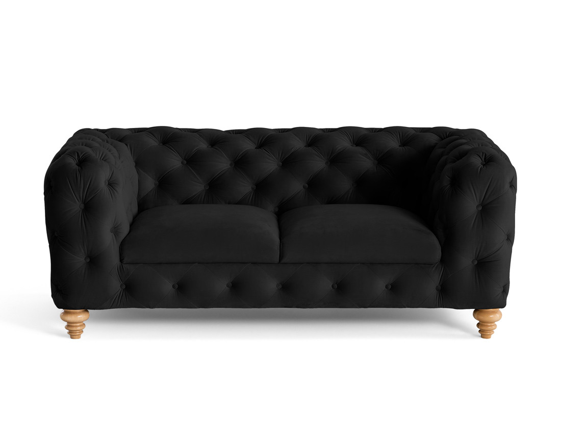 Canapé 2 places chesterfield en velours pieds bois Walter