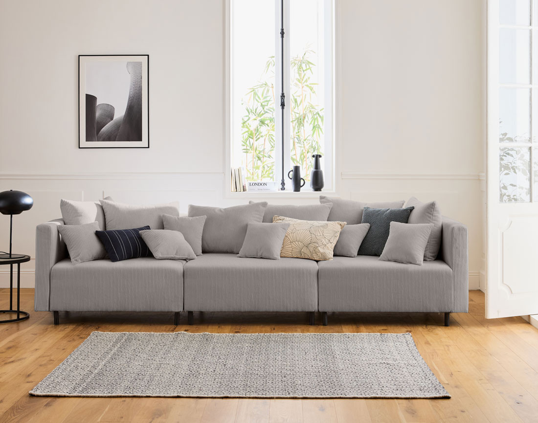 Module d'assise d'angle réversible en velours côtelé Edinburg - gauche