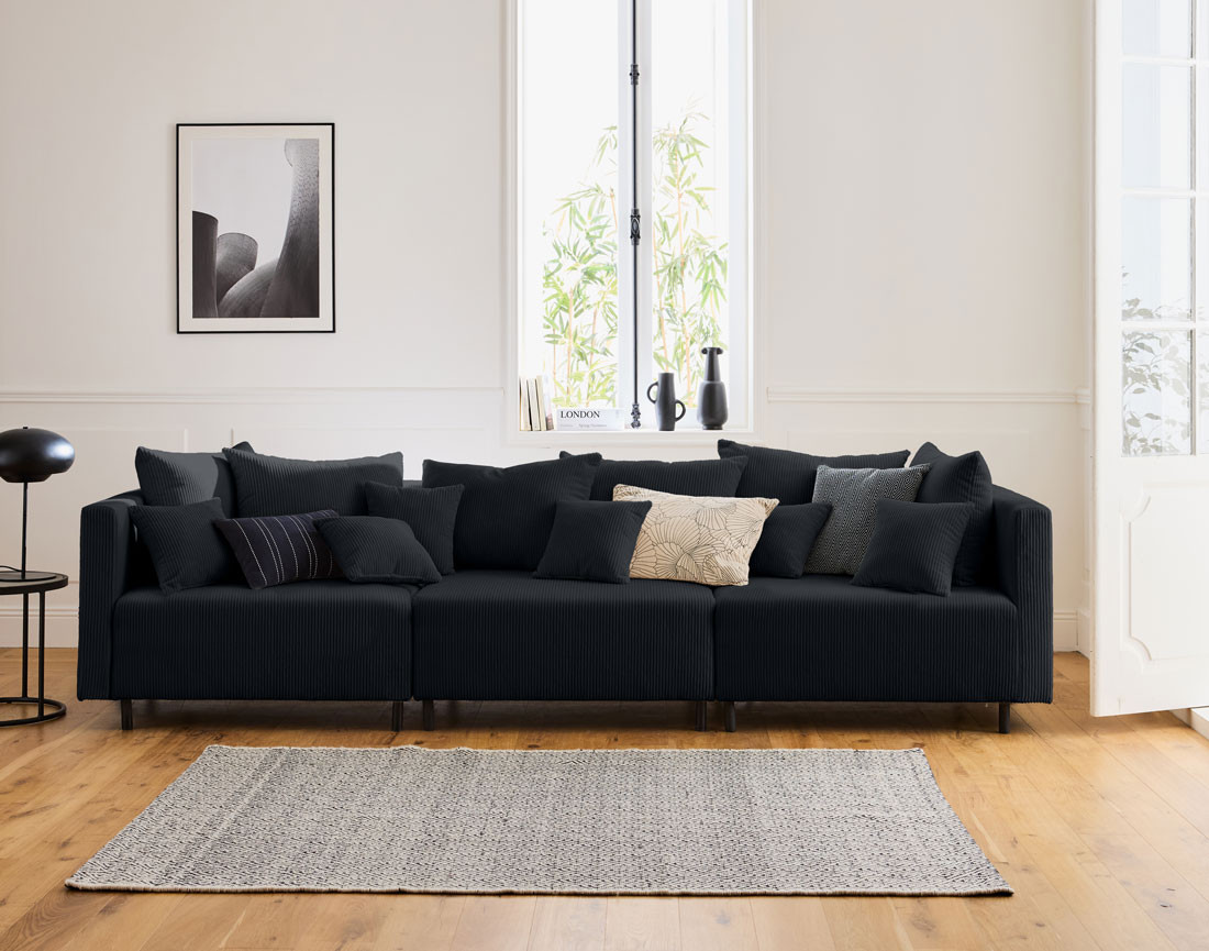 Module d'assise d'angle réversible en velours côtelé Edinburg - gauche