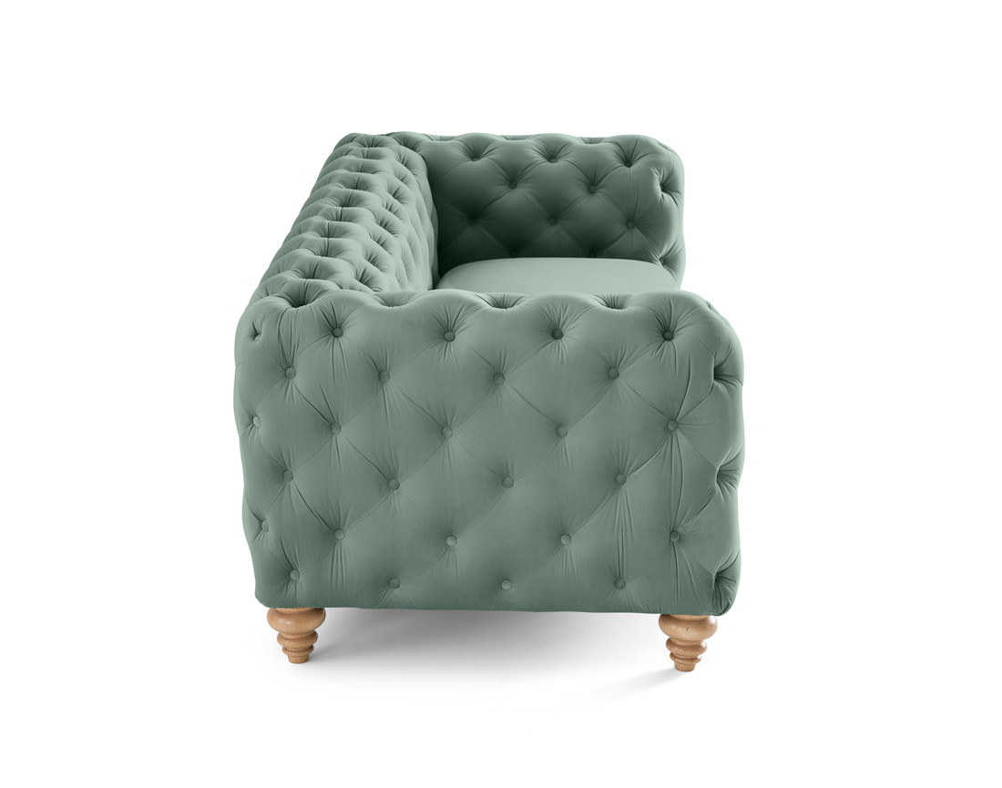 Canapé 3 places chesterfield en velours pieds bois Walter