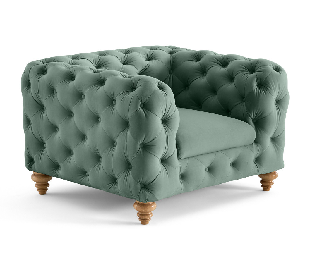 Fauteuil chesterfield en velours pieds bois Walter