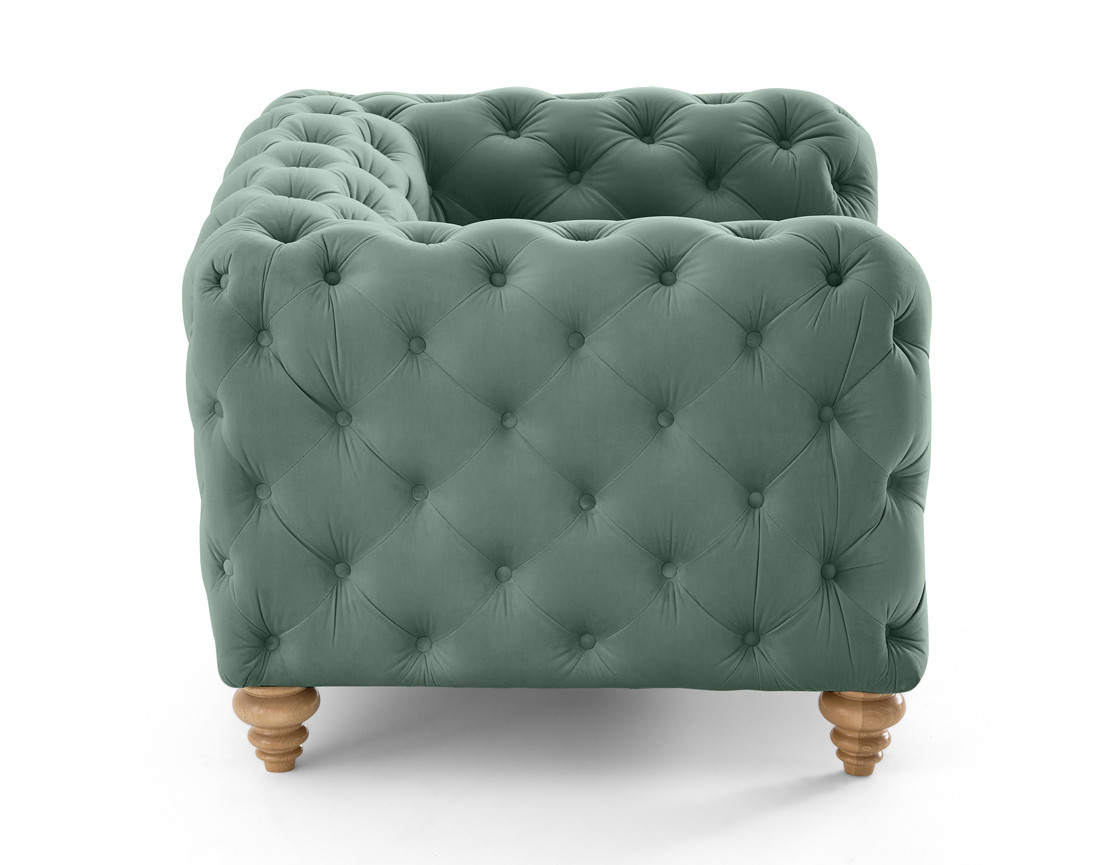 Fauteuil chesterfield en velours pieds bois Walter