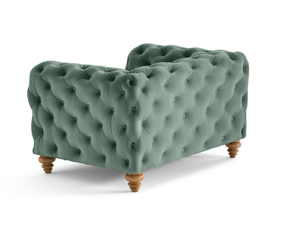 Fauteuil chesterfield en velours pieds bois Walter
