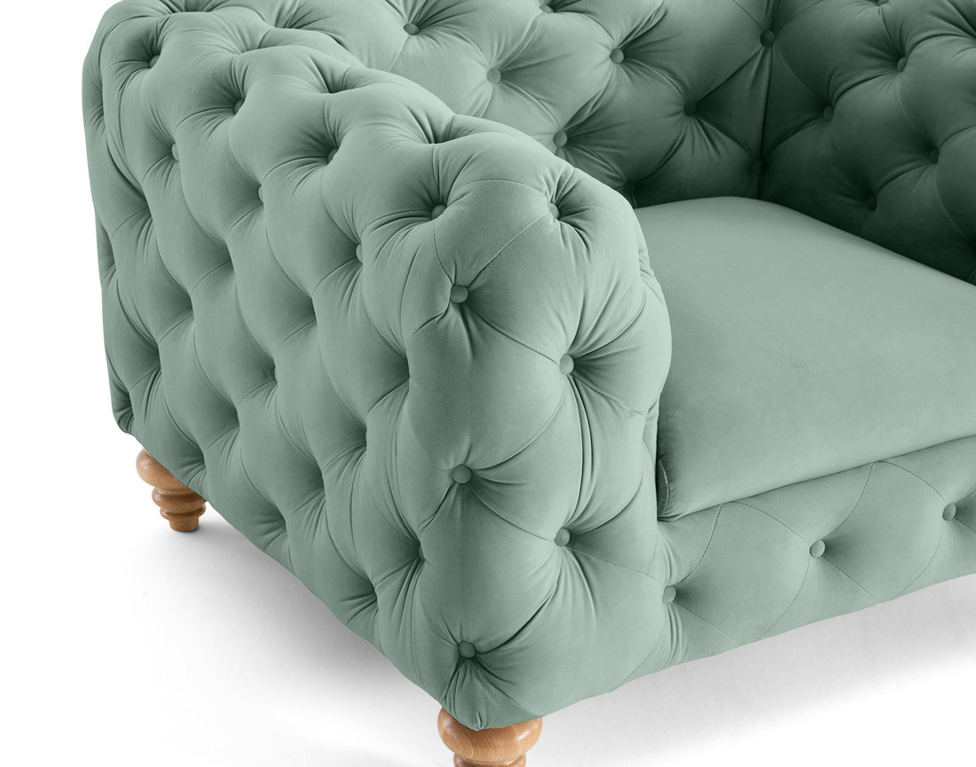 Fauteuil chesterfield en velours pieds bois Walter