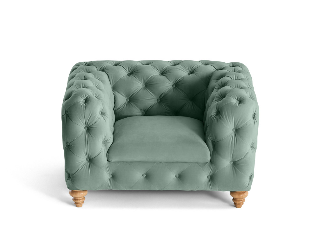 Fauteuil chesterfield en velours pieds bois Walter