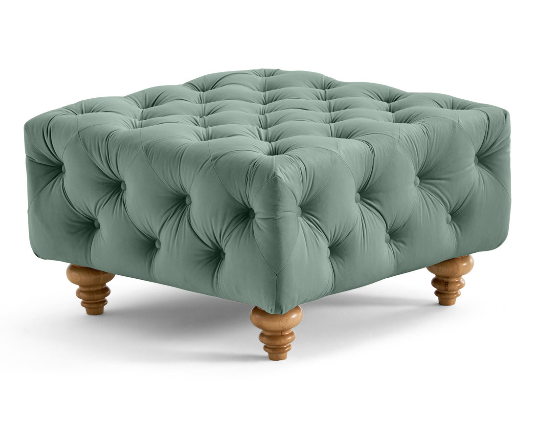 Pouf chesterfield en velours pieds bois Walter