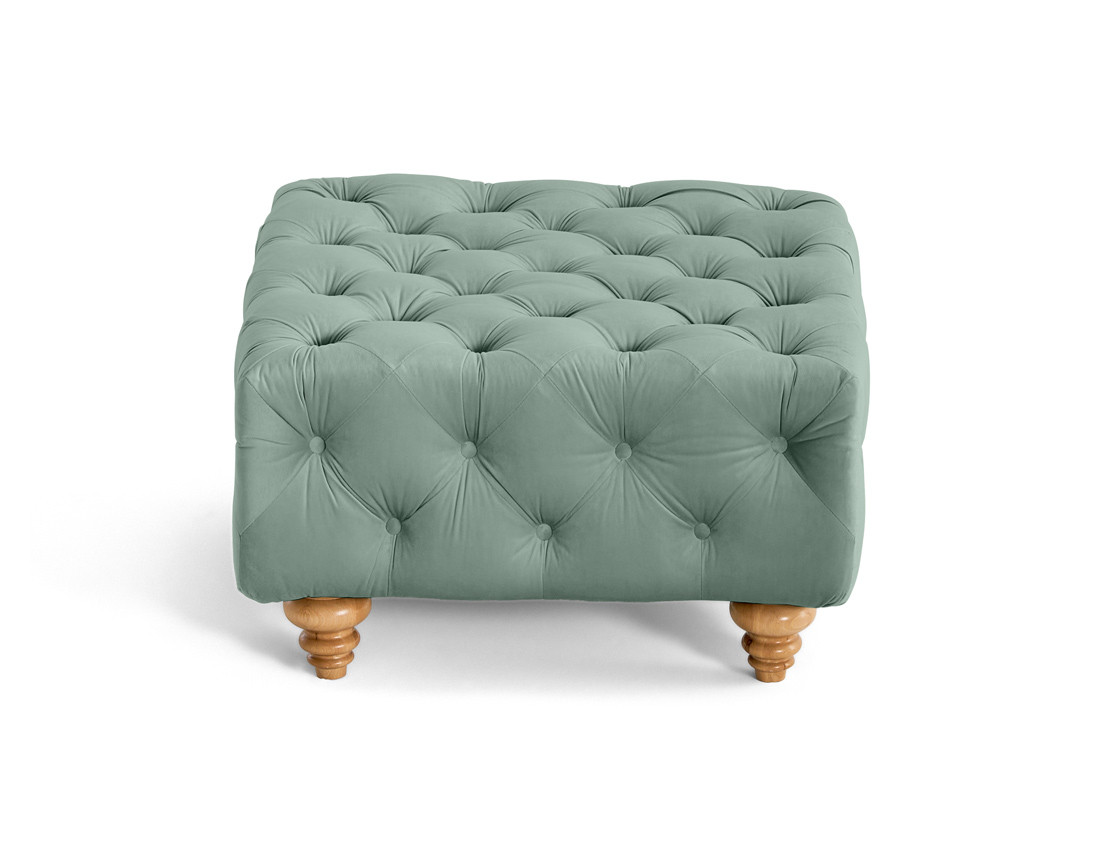 Pouf chesterfield en velours pieds bois Walter
