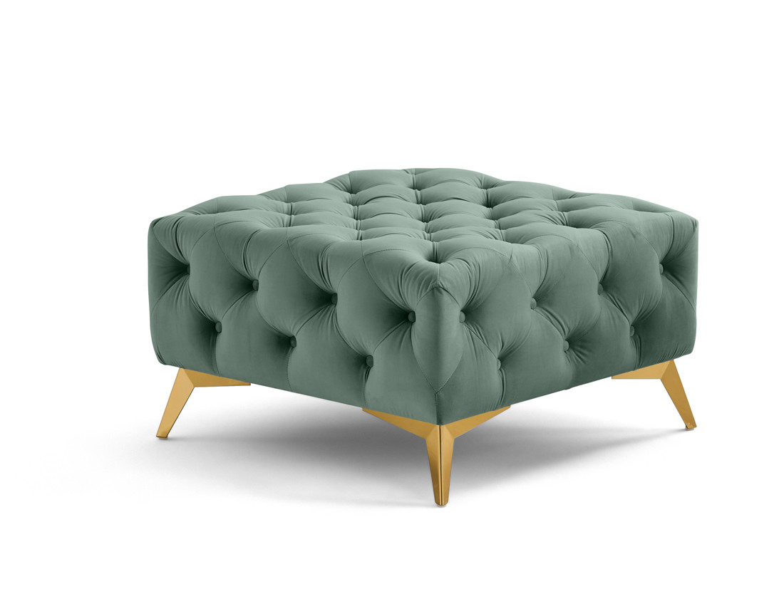 Pouf chesterfield en velours pieds en métal doré Camden
