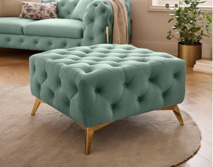 Pouf chesterfield en velours pieds en métal doré Camden