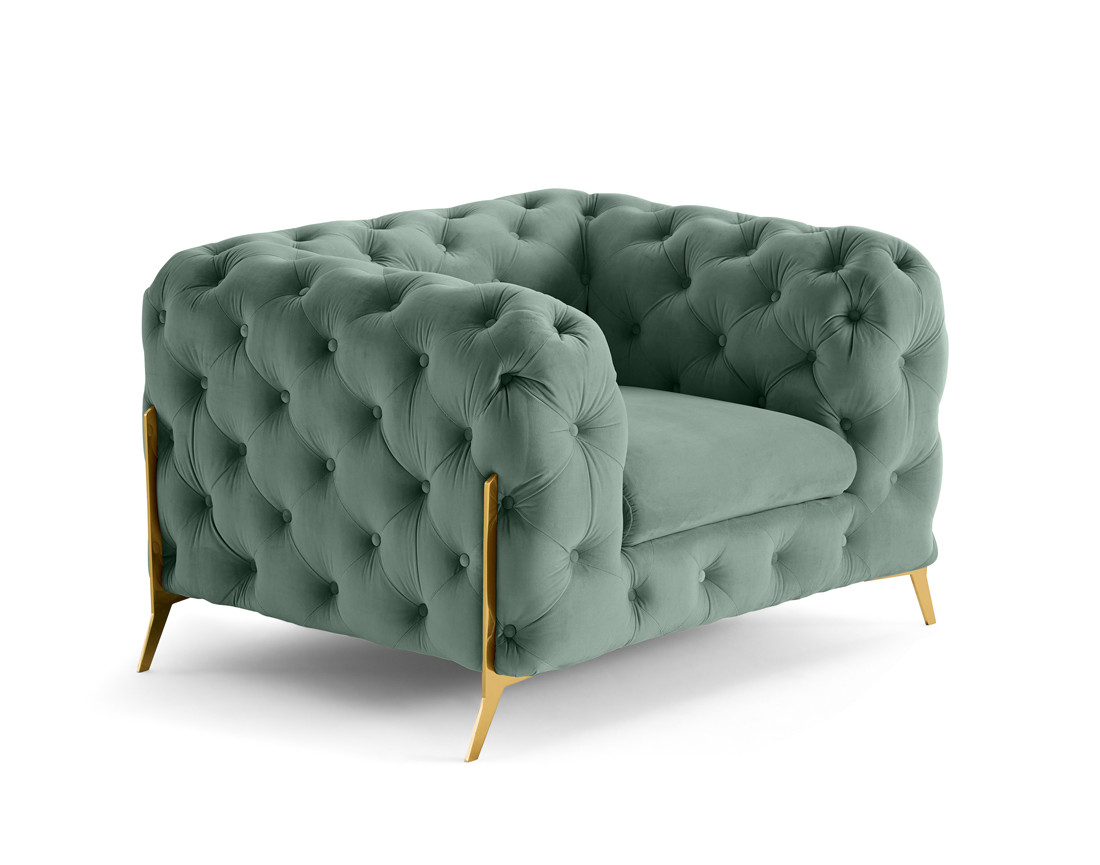 Fauteuil chesterfield en velours pieds en métal doré Camden
