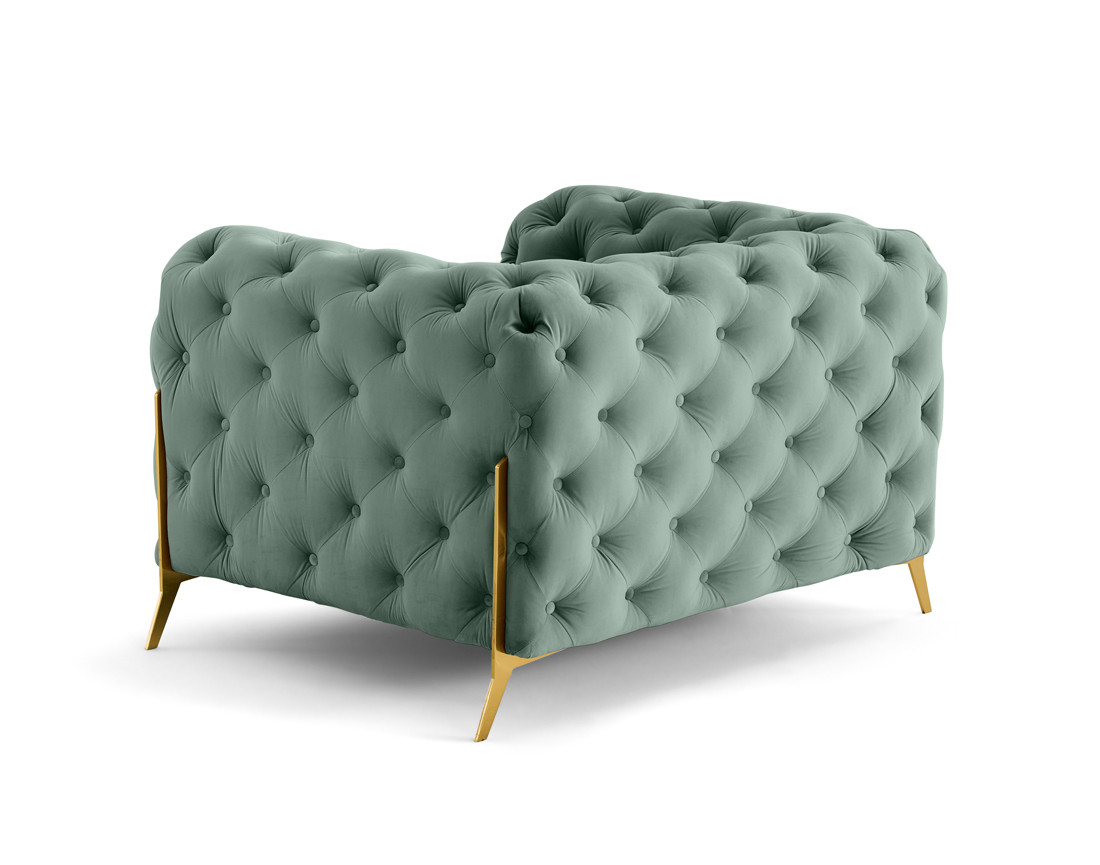Fauteuil chesterfield en velours pieds en métal doré Camden