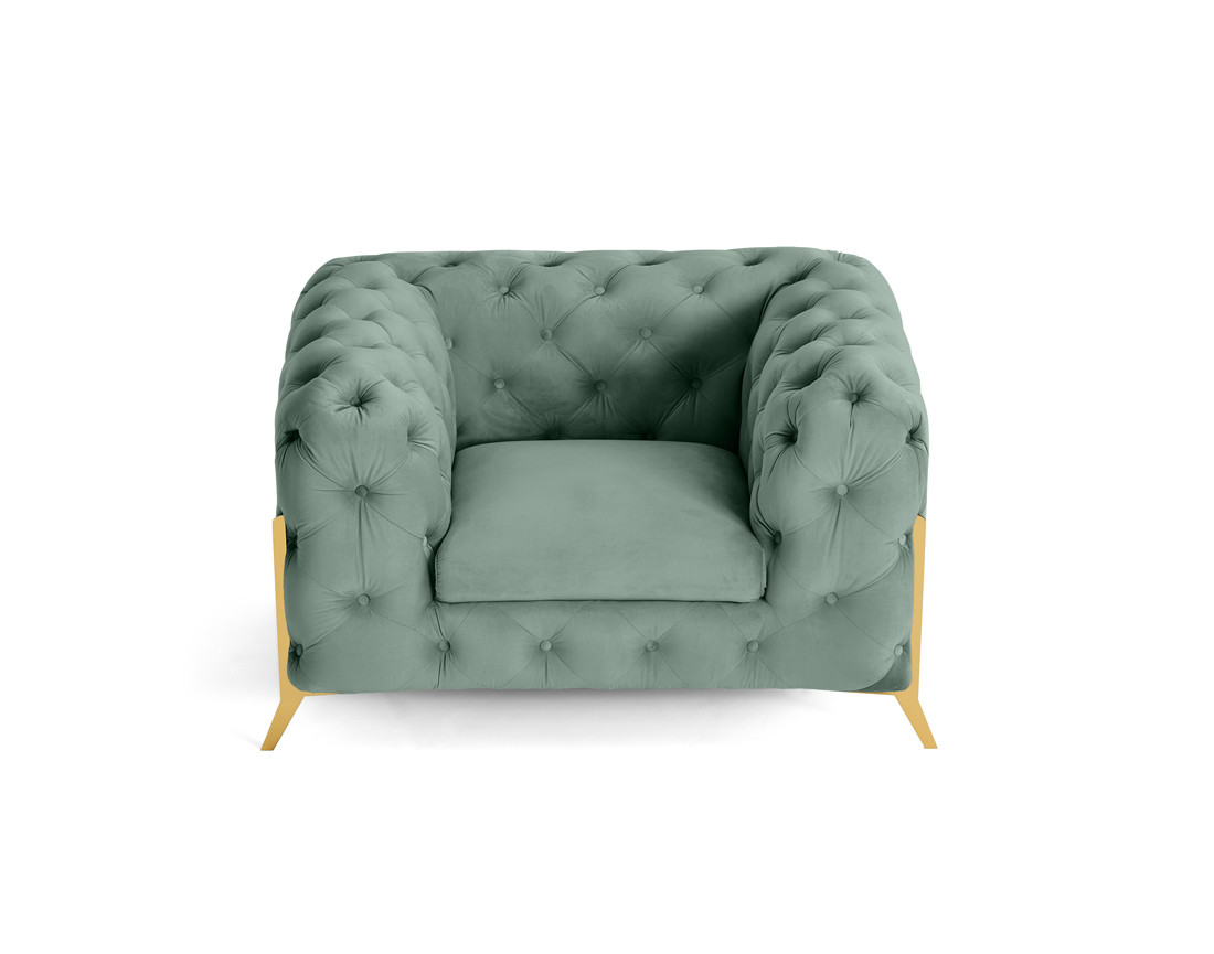Fauteuil chesterfield en velours pieds en métal doré Camden