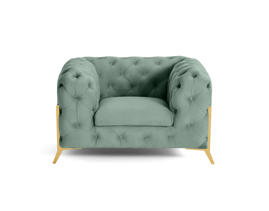 Fauteuil chesterfield en velours pieds en métal doré Camden
