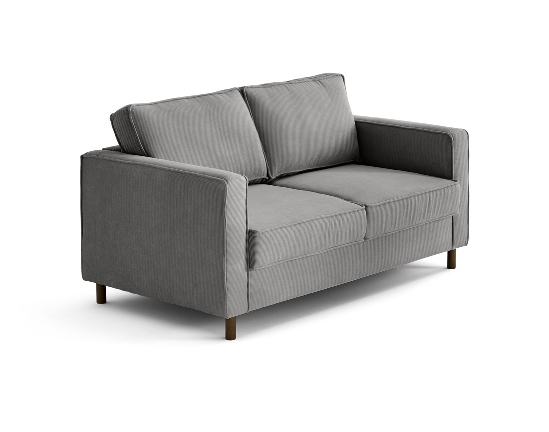 Canapé 2 places en velours côtelé pieds bois foncé Jake