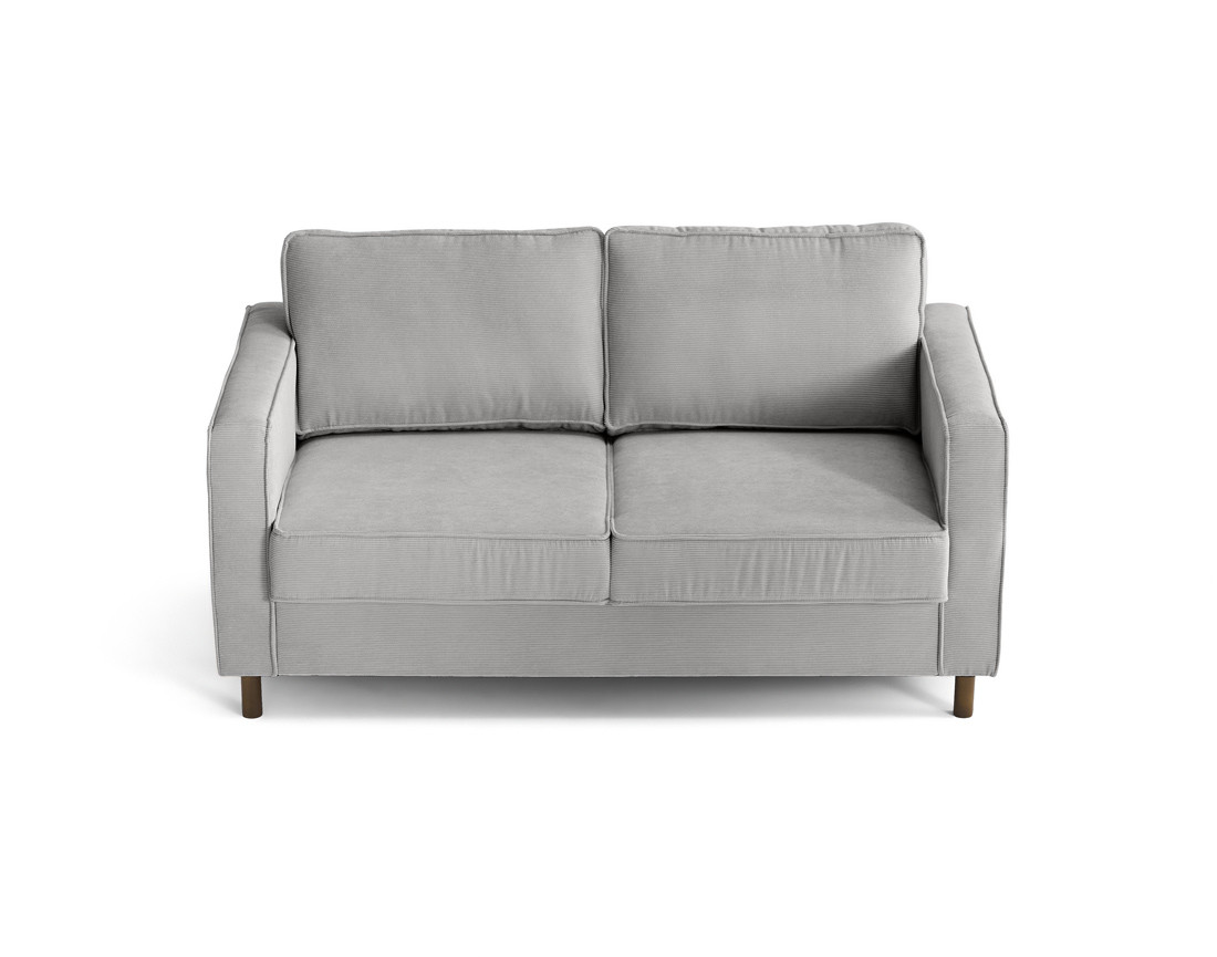 Canapé 2 places en velours côtelé pieds bois foncé Jake