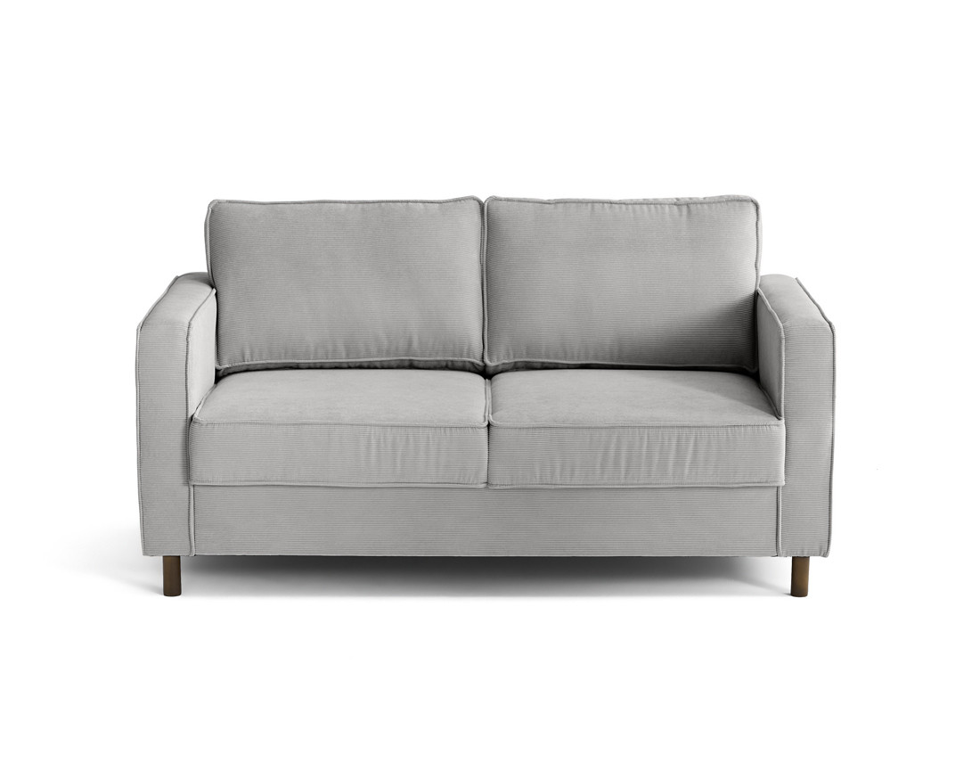 Canapé 2 places en velours côtelé pieds bois foncé Jake