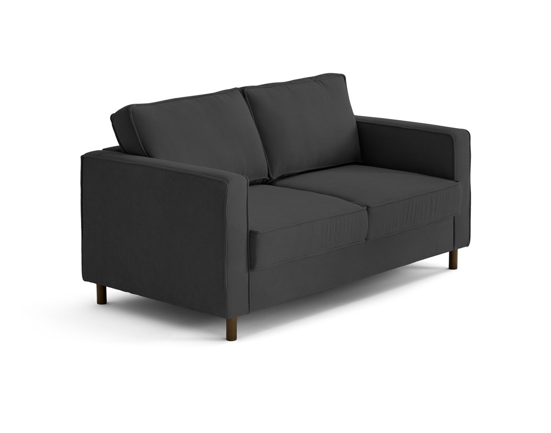 Canapé 2 places en velours côtelé pieds bois foncé Jake