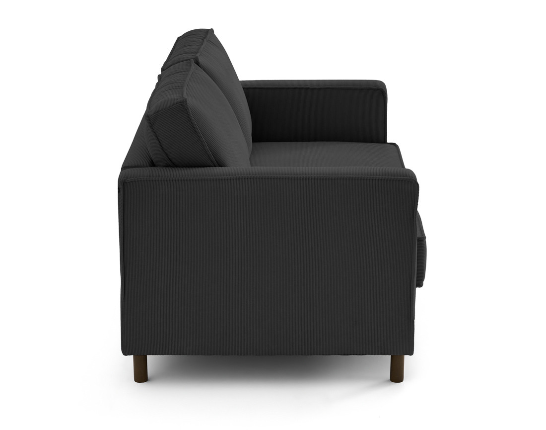 Canapé 2 places en velours côtelé pieds bois foncé Jake