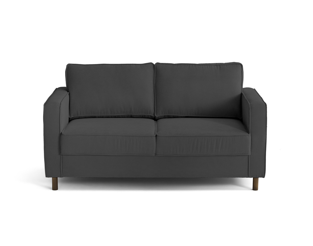 Canapé 2 places en velours côtelé pieds bois foncé Jake