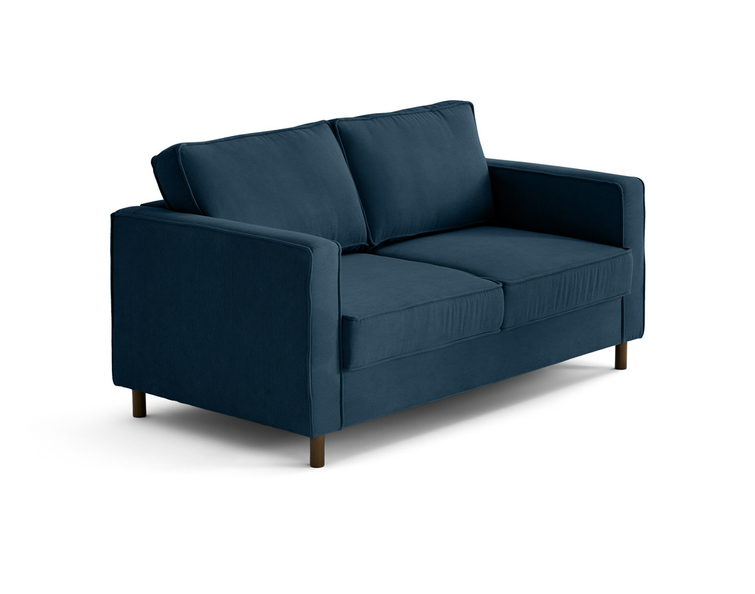 Canapé 2 places en velours côtelé pieds bois foncé Jake