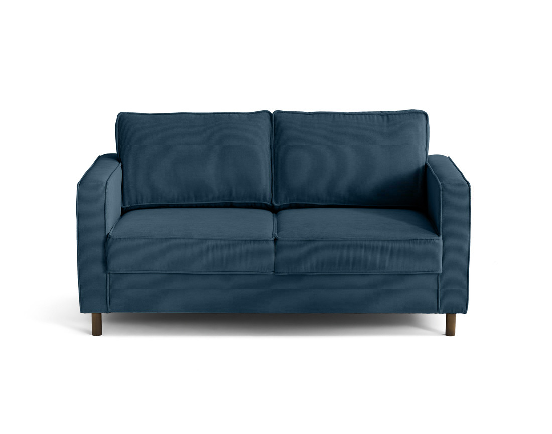 Canapé 2 places en velours côtelé pieds bois foncé Jake
