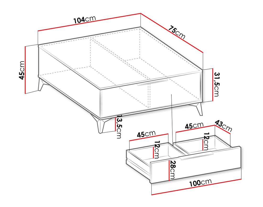 Table basse beige 1 tiroir 104 cm Boccioni