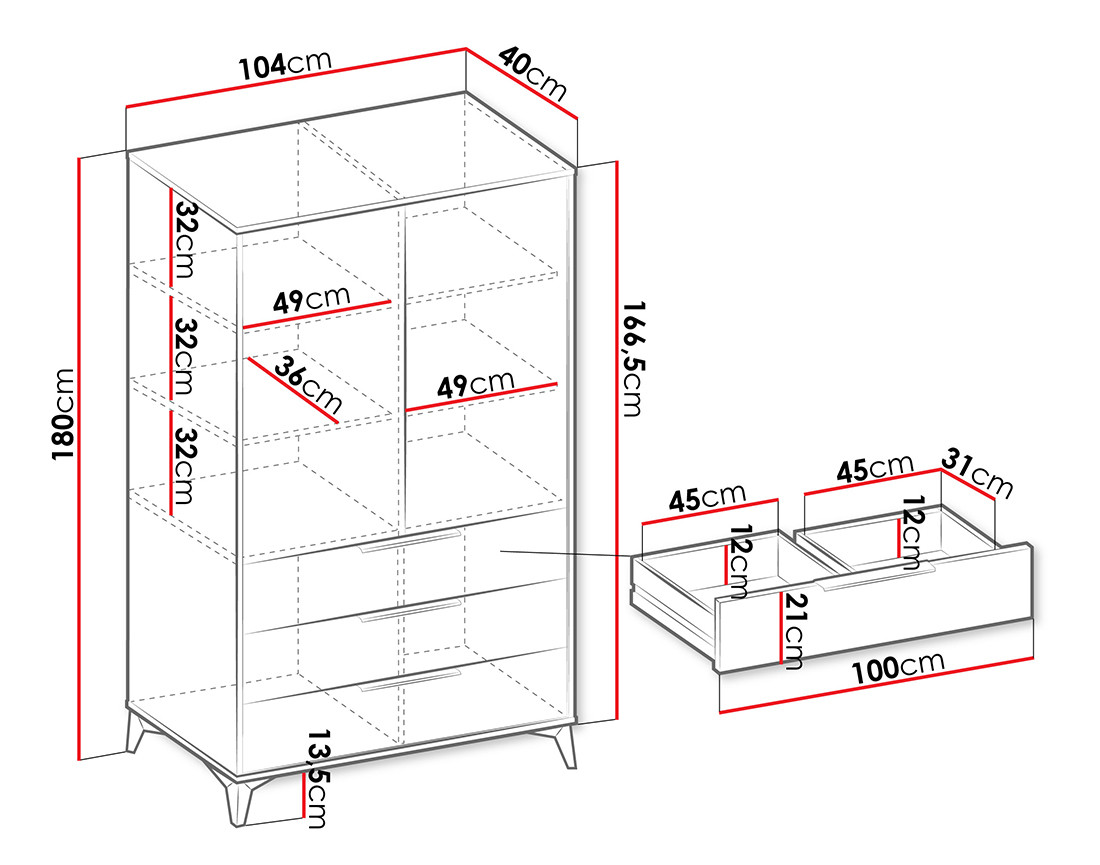 Buffet haut beige 3 tiroirs et 2 portes 104x180 cm Boccioni