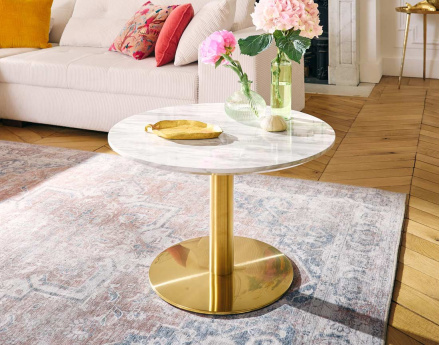 Table basse ronde effet marbre doré 70 cm Valverde