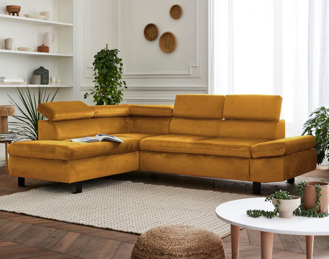 Nairobi - Canapé d'angle convertible - en velours - 5 places - avec têtières - Gauche