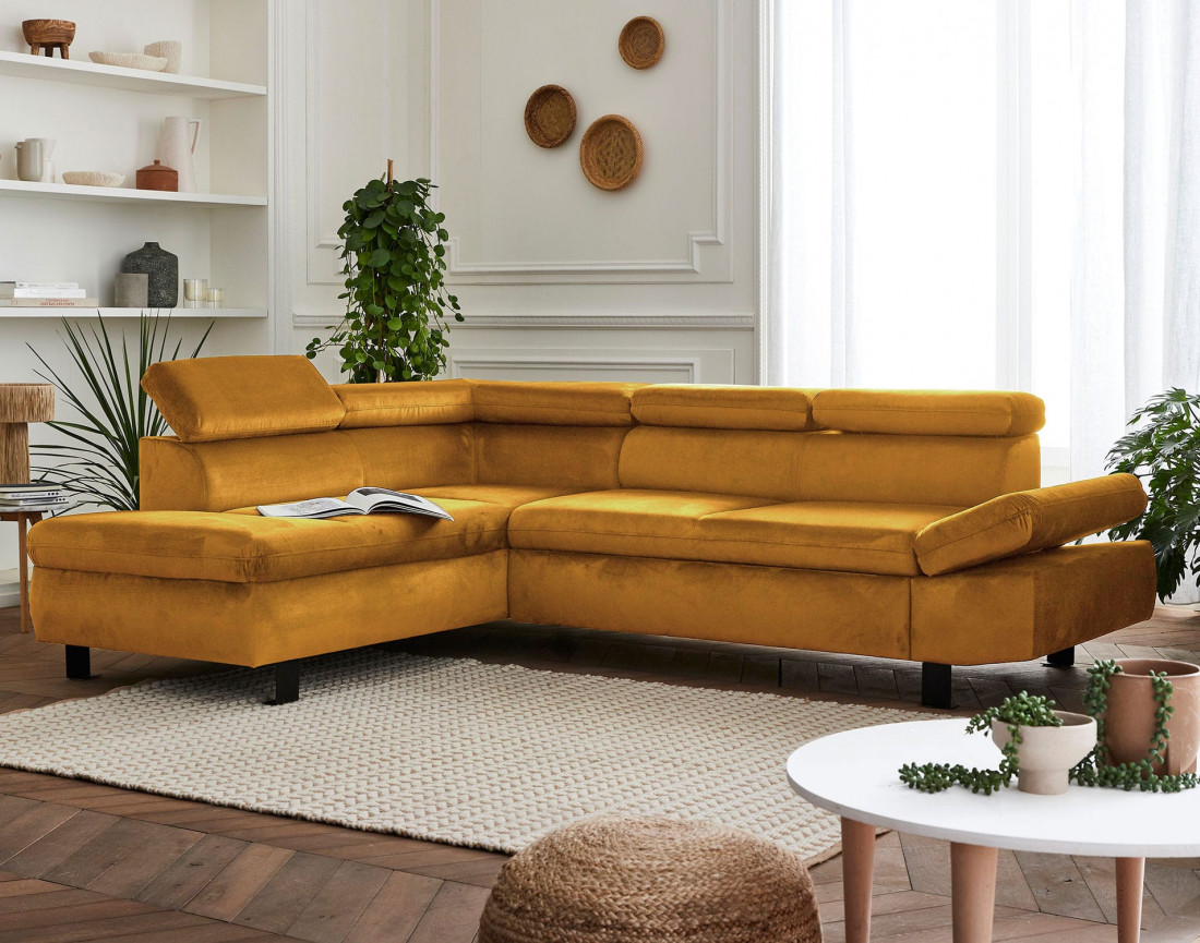 Nairobi - Canapé d'angle convertible - en velours - 5 places - avec têtières - Gauche