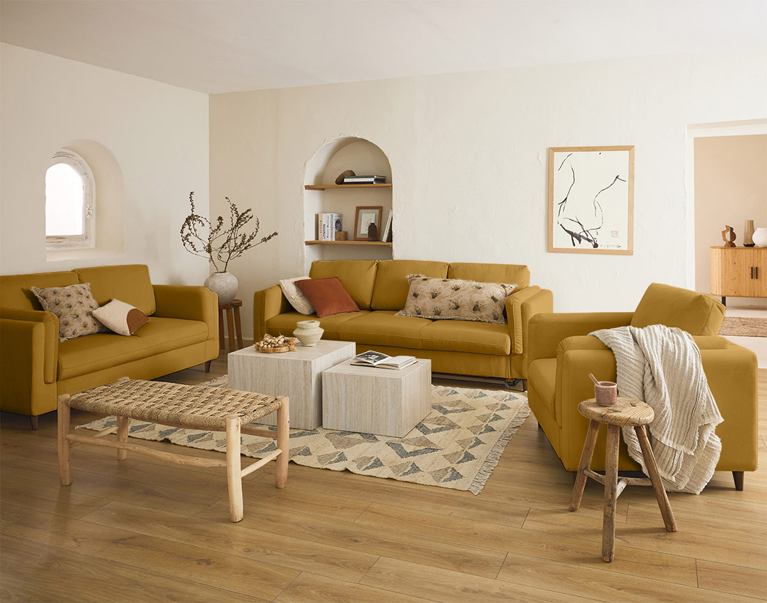 Fauteuil en velours pieds en bois Brooke