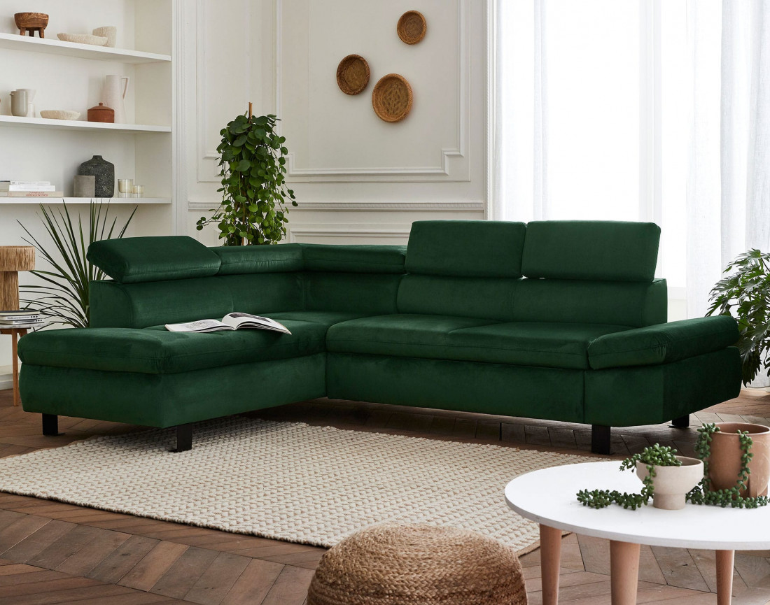 Nairobi - Canapé d'angle convertible - en velours - 5 places - avec têtières - Gauche